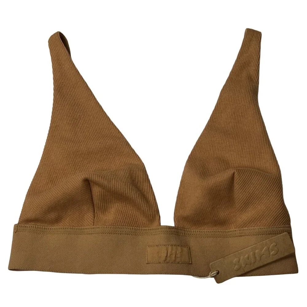 SKIMS Cotton Rib Plunge‎ Bralette Camel Womens XXS - Picture 2 of 12